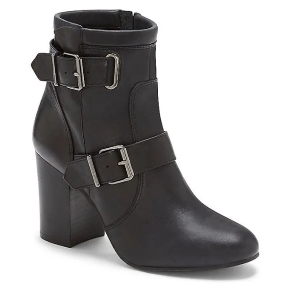 Vince Camuto Simlee Women’s Black Leather  Buckle Ankle Boots Moto Goth Sz 7.5 - Picture 7 of 10
